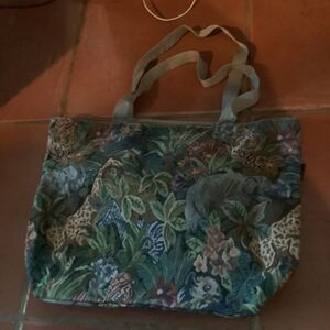 Vintage Yuhang Luggage Travel Cosmetic & Tote Corduroy Elephant 🐘 Print Bag